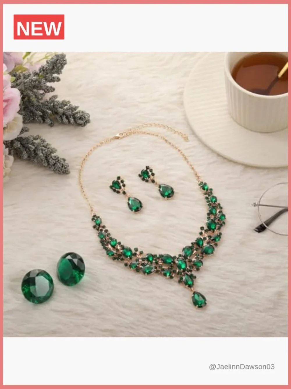 Teardrop Cluster Crystal Bridal Jewelry Set Necklace Earrings
